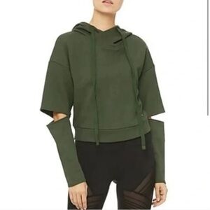 ALO Yoga | Olive Green Cutout Sleeve pullover hoodie XS